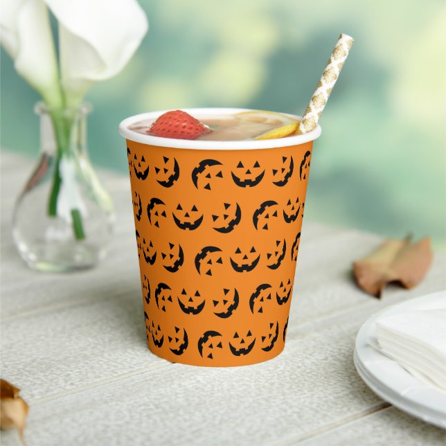 Gobelets En Papier Motif Jack-o'-lantern noir orange amusant Hallowee (Insitu)