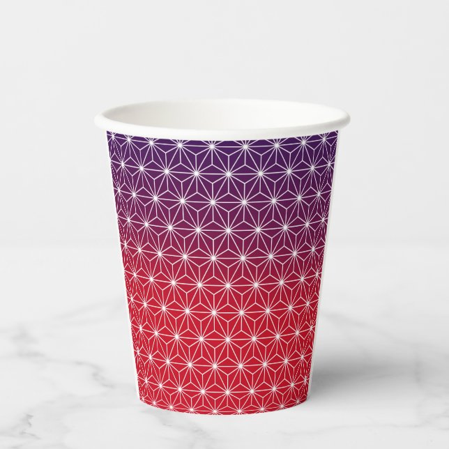 Gobelets En Papier Motif japonais étoile traditionnel rouge & violet  (Recto)