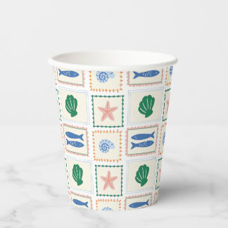 Gobelets En Papier Motif moderne Boho Coastal Pastel Seashell