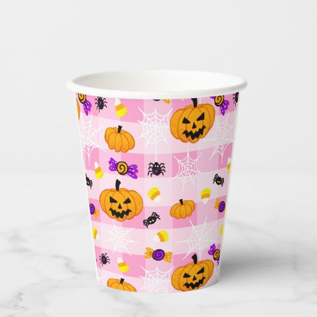 Gobelets En Papier Motif pastel Pink Halloween (Recto)