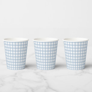 Gobelets En Papier Motif Plaid En vichy bleu minimaliste