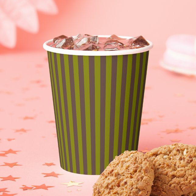 Gobelets En Papier Motif rayé en chocolat brun et vert olive (Créateur téléchargé)