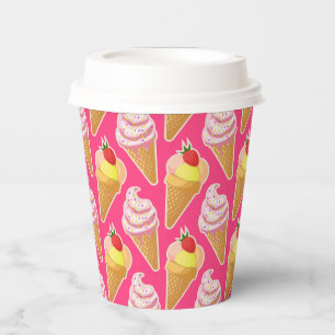 Gobelets En Papier Motif rose Kawaii avec crème glacée aux fraises