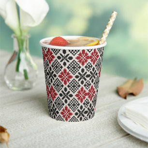 Gobelets En Papier Motif rouge noir blanc géométrique folk