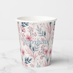 Gobelets En Papier Motif Sakura en fleurs de cerises roses sur blanc