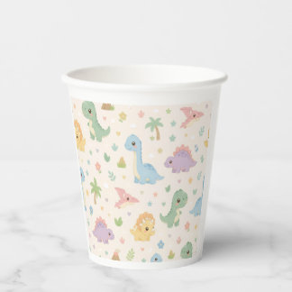 Gobelets En Papier Motif sans couture de dinosaure bébé mignon pastel