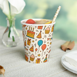 Gobelets En Papier Motif sans couture de fête d'anniversaire vibrant