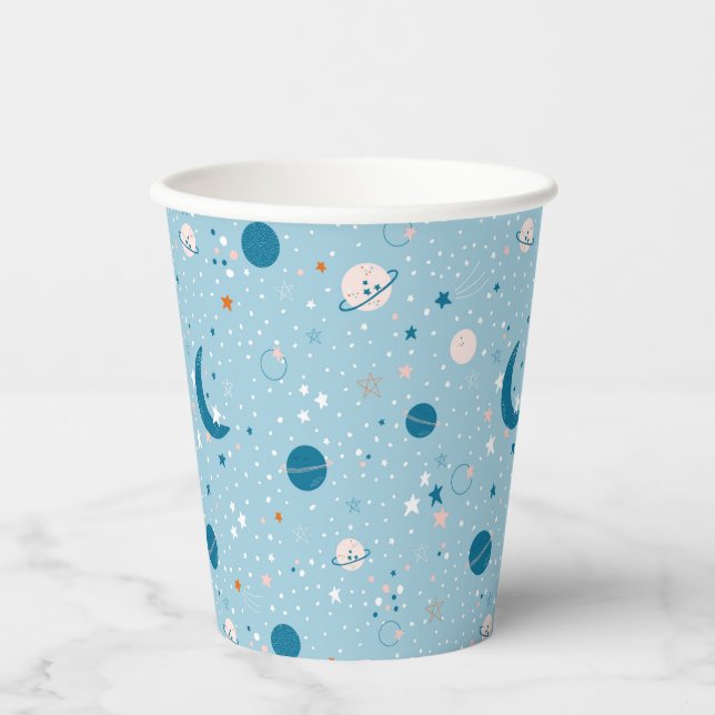 Gobelets En Papier Motif Sky & Space bleu (Recto)