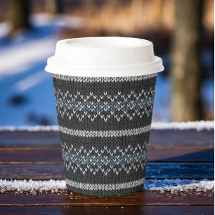 Gobelets En Papier Motif tricoté cosy Noir et Gris