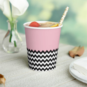 Gobelets En Papier Motif Zigzag noir et blanc, Chevron, rose