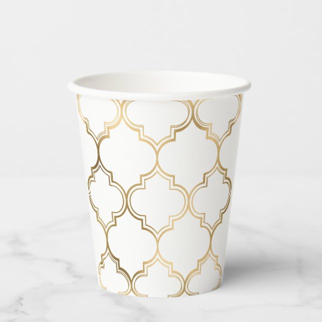 Gobelets En Papier Motifs Motifs géométriques islamiques dorés (Recto)
