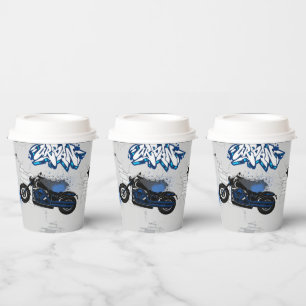Gobelets En Papier Moto noir et bleu gris