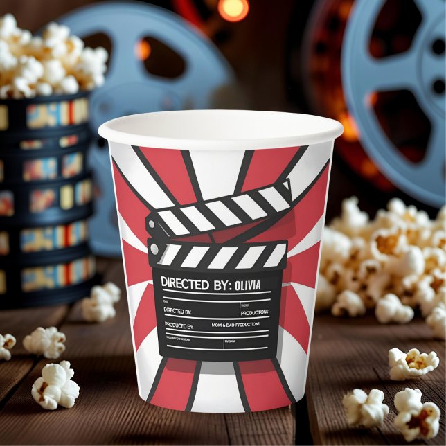 Gobelets En Papier Movie Night  | Clapperboard & Red Stripes (Créateur téléchargé)