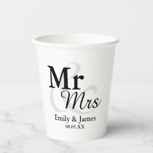 Gobelets En Papier Mr&Mrs Simple Elegant Typographie Mariage Faveur