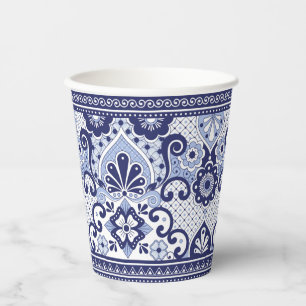 Gobelets En Papier Mug d'art populaire mexicain Talavera bleu et blan