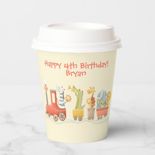 Gobelets En Papier Musical Animal Train Birthday (Recto)