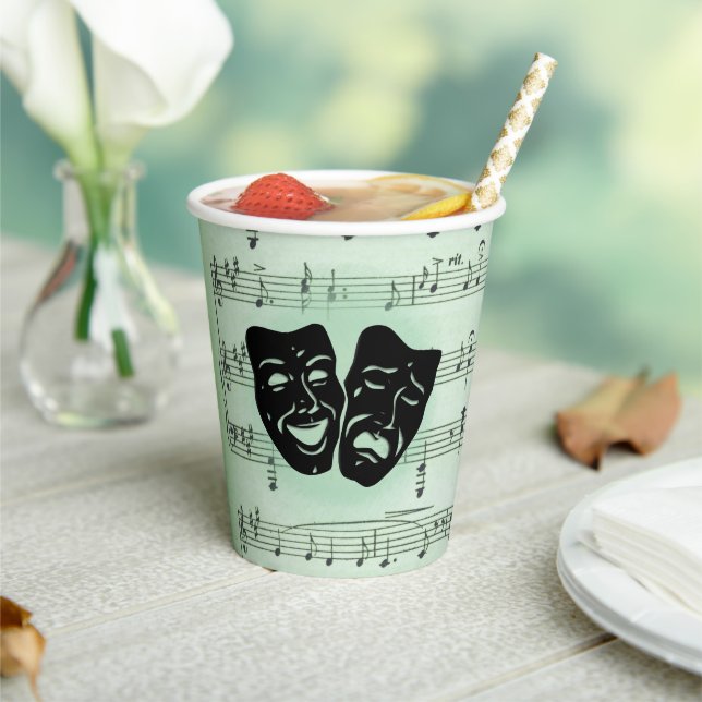 Gobelets En Papier Musique verte et masques grecs de théâtre (Insitu)