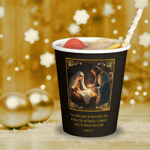 Gobelets En Papier Nativité de Noël Sainte Famille Religieuse