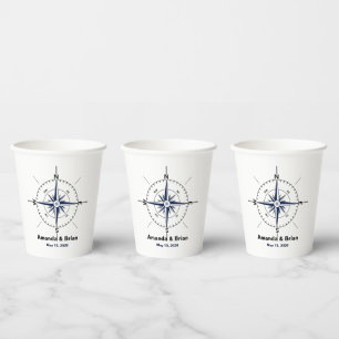 Gobelets En Papier Nautical Compass Beach Wedding Personnalisé