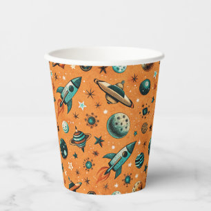 Gobelets En Papier Navires-fusée vintages pour engins spatiaux Motif 