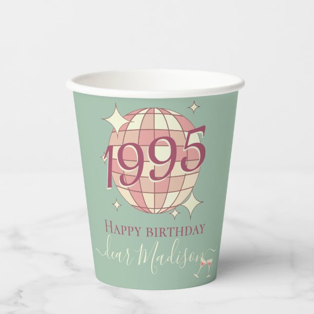Gobelets En Papier Né en 1995 Décor de fête rétro de 30e anniversaire (Recto)