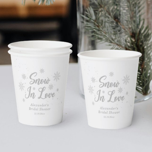Gobelets En Papier Neige amoureuse Fête des mariées d'hiver blanche (Créateur téléchargé)