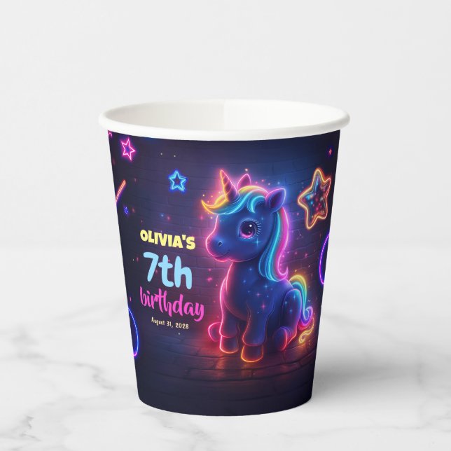 Gobelets En Papier Neon Anniversaire fête Unicorn Magie (Gauche)