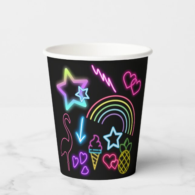 Gobelets En Papier Neon Glow in Dark, Rainbow Cheetah print (Verso)