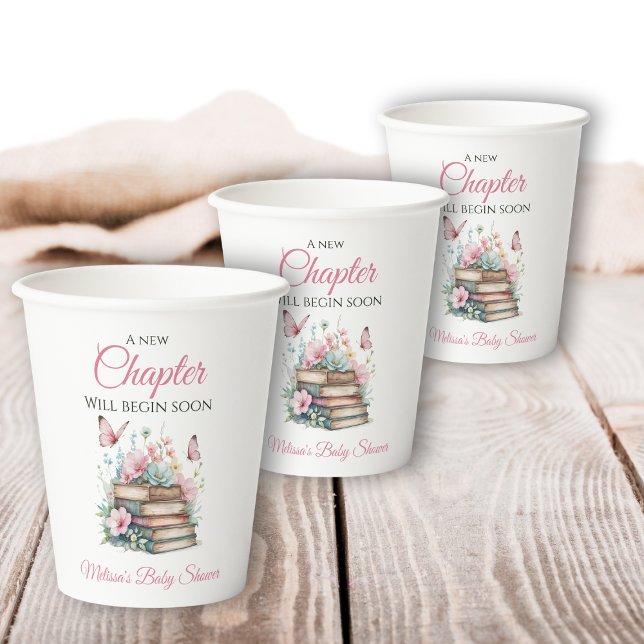 Gobelets En Papier New Chapter Pink Girl Storybook Book Baby Shower (Créateur téléchargé)