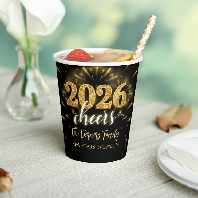 Gobelets En Papier New Year's Eve 2026 Party Gold & Black (Insitu)