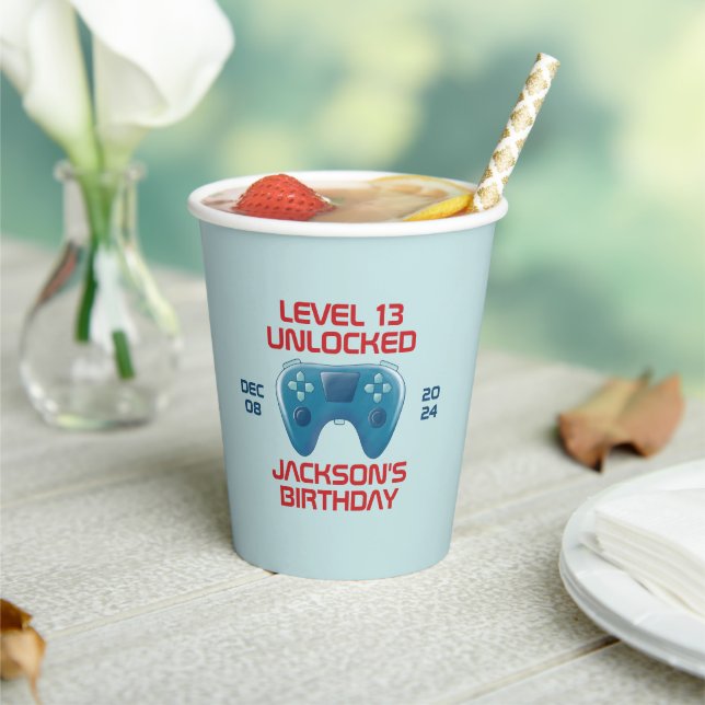 Gobelets En Papier Niveau du jeu vidéo Ado déverrouillé fête d'annive (Insitu)