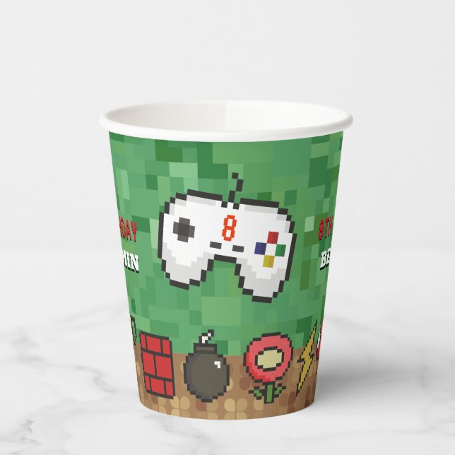 Gobelets En Papier Niveau Up Arcade Jeu Anniversaire Fête (Gauche)