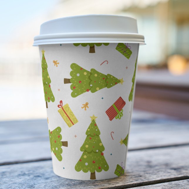 Gobelets En Papier Noël Arbres Cadeaux Moderne Whimsical Mignet hiver (Créateur téléchargé)