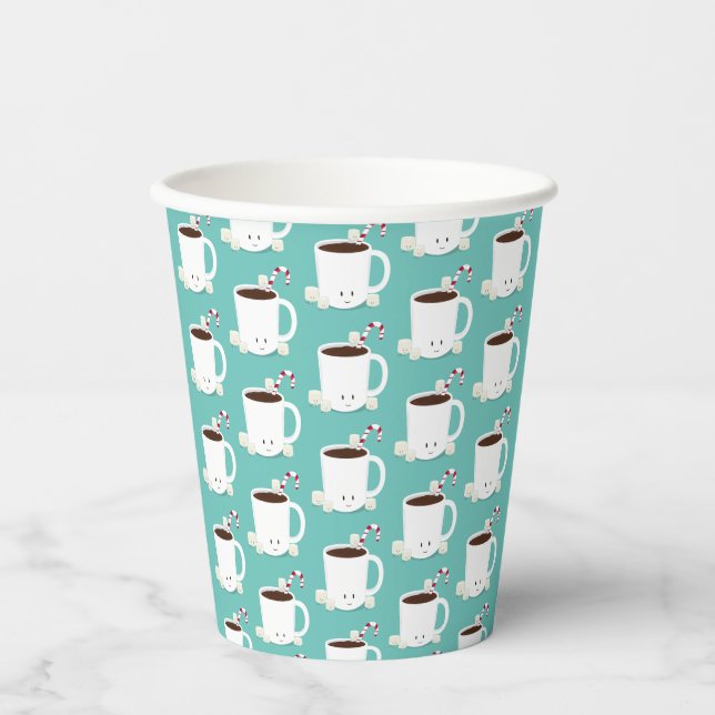 Gobelets En Papier Noël au chocolat chaud Motif turquoise (Recto)