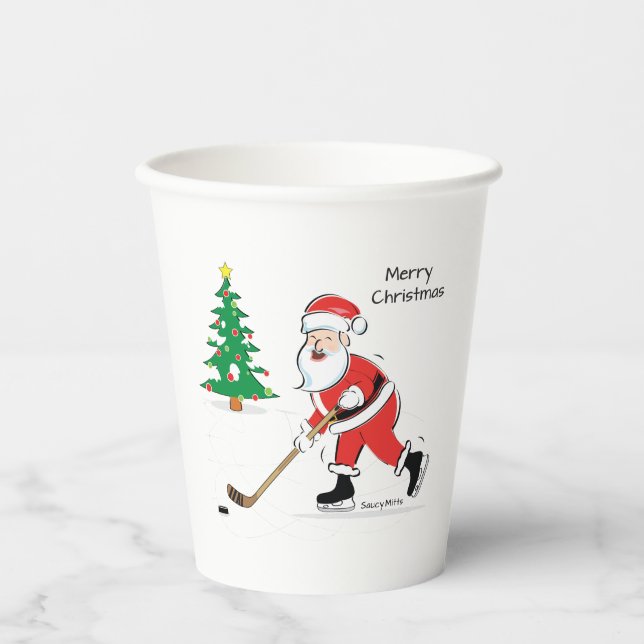 Gobelets En Papier Noël de Hockey Père Noël (Recto)