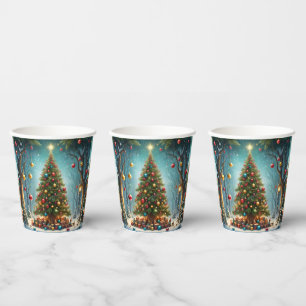 Gobelets En Papier Noël de la Forêt Enchantée : Arbre avec Baubles