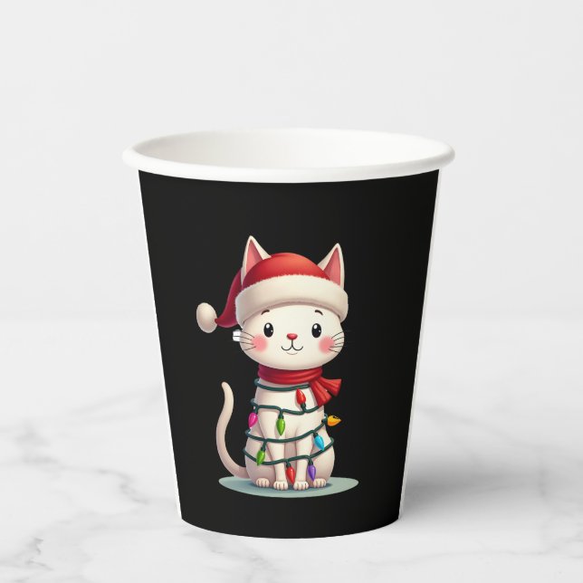 Gobelets En Papier Noël de l'arbre de Noël du chat (3) (Recto)