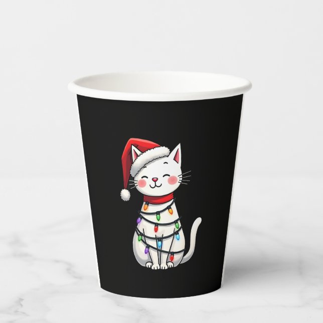 Gobelets En Papier Noël de l'arbre de Noël du chat (5) (Recto)