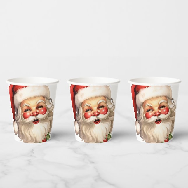 Gobelets En Papier Noël de style rétro Holly Jolly Santa Claus (Multi)