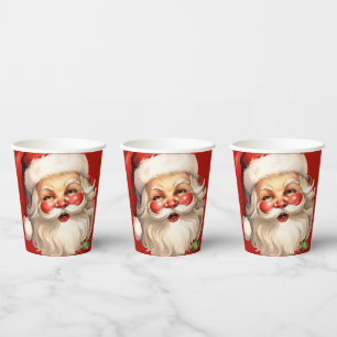 Gobelets En Papier Noël de style rétro Holly Jolly Santa Claus