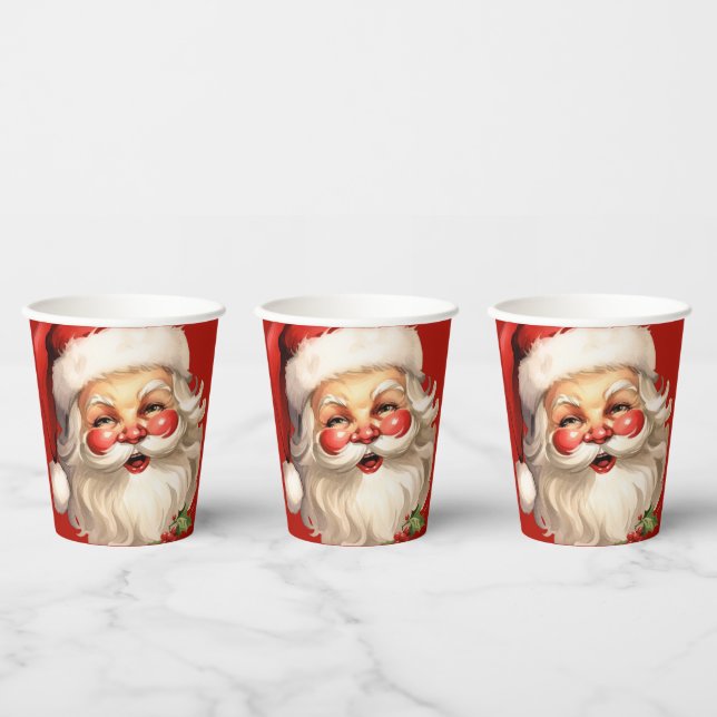 Gobelets En Papier Noël de style rétro Holly Jolly Santa Claus (Multi)