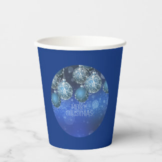 Gobelets En Papier Noël Luxueux Boule Bleue & Argent