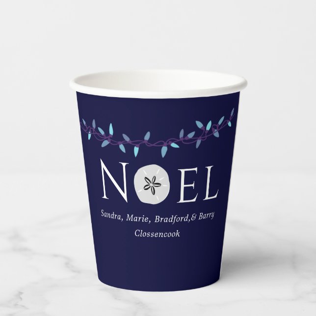 Gobelets En Papier Noel Marine Blue Sand Dollar Nautique Noël (Verso)