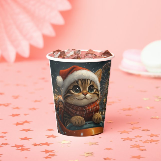Gobelets En Papier Noël Montagnes Russes Chat Bengal (Insitu)
