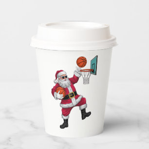 Gobelets En Papier Noël Père Noël Dunking Un Basket-ball Noël