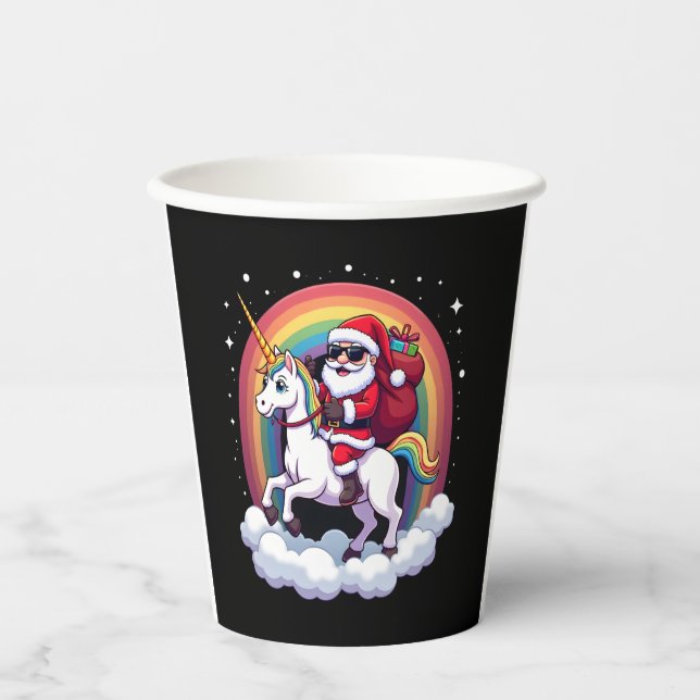 Gobelets En Papier Noël Père Noël équitation Unicorne Xmas filles fem (Recto)