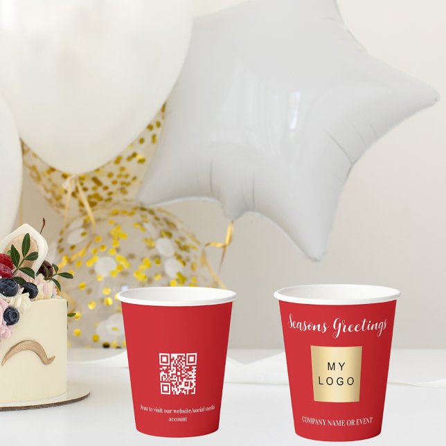 Gobelets En Papier Noël rouge entreprise logo entreprise code qr (Créateur téléchargé)