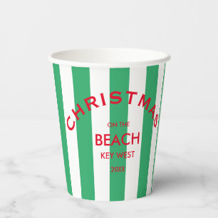 Gobelets En Papier Noël Sur La Plage Custom Green Cabana Stripe