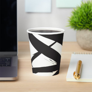 Gobelets En Papier Noir & Blanc Moderne Ligne d'Art Abstrait Décorati