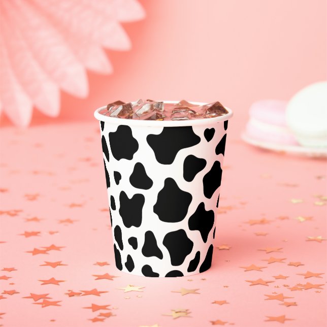 Gobelets En Papier Noir Blanc Vache Motif Cowgirl Thème (Insitu)